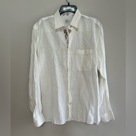 PETER MILLAR Men's Coastal Garment Dyed 100% Linen White Button Down Shirt M